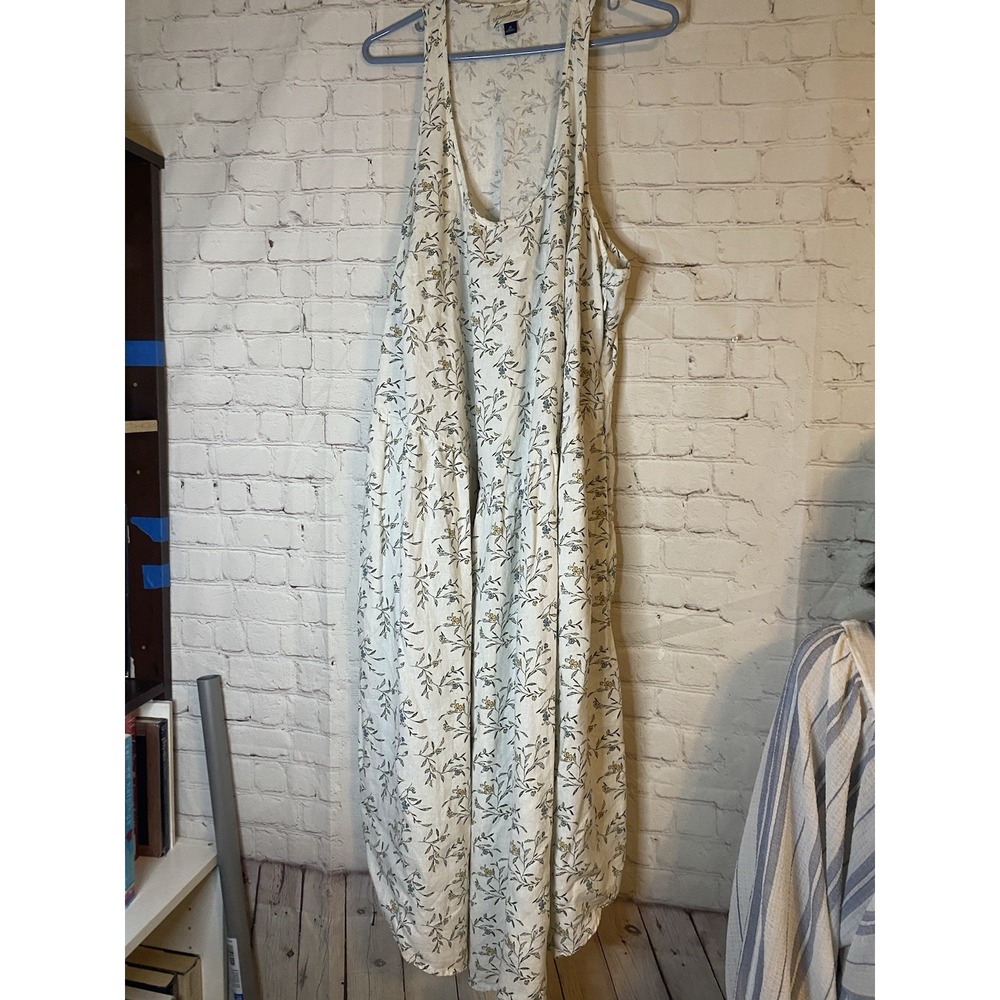Women Size 3X Linen MIDI Dress Adjustable Floral Pockets Lagenlook